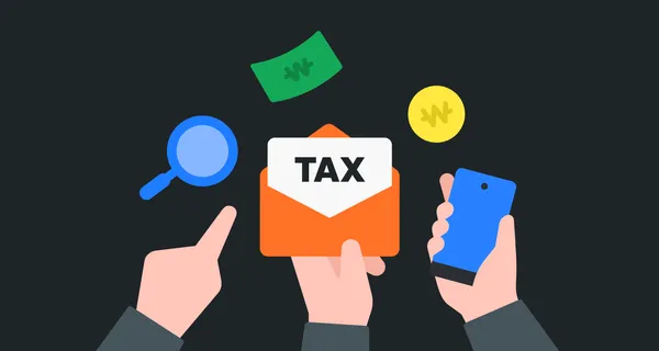 TAX라고 적힌 편지봉투를 들고있는 손 일러스트